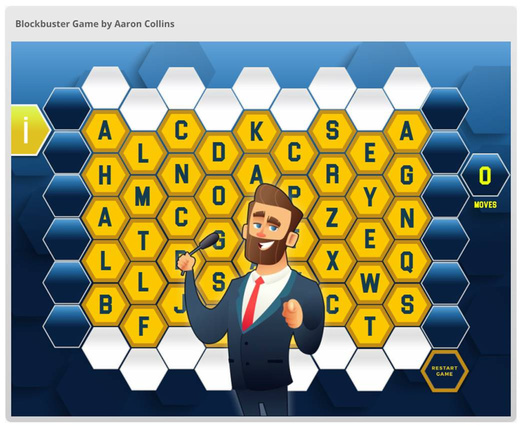 Interactive hexagonal game board from Aaron Collins' Bayer Blockbusters learning game