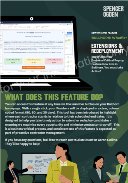 Spencer Ogden guidance explaining the Bullhorn Whatfix extensions and redeployment feature